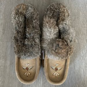 Real genuine Canadian made rabbit fur sheep skin moccasins